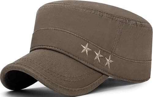Image of YeeHeen Cadet Hat Flat Top Hats Army Military Caps for Men Women Brown 7