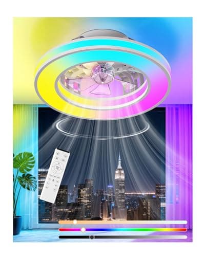 Image of GLOFAN 42CM Ceiling Fans with Lights and Remote, 6 Speeds Quiet Smart Ceiling Fan Light, 3000K-6500K Stepless Dimmable & RGB Ambient Fan Light, Fan Reversible&Timer,for Bedroom Living Room Dining Room