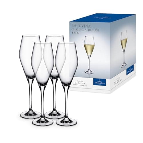 Image of Villeroy & Boch – La Divina Champagne Glass Set 4 Pieces 260 ml, Dishwasher Safe, Prosecco Glasses, Flute Glass, Crystal Glass