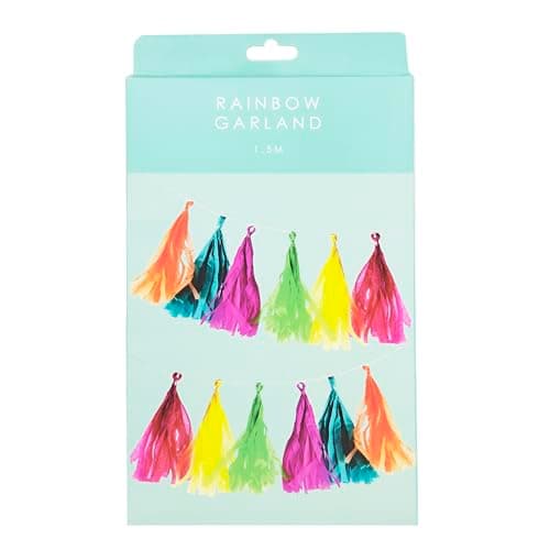 Image of Reusable Colourful Rainbow Themed Eco Paper Hanging Party Decoration Bright Tassel Garland for birthday girls or boys’ parties | sustainable partyware -1.5m