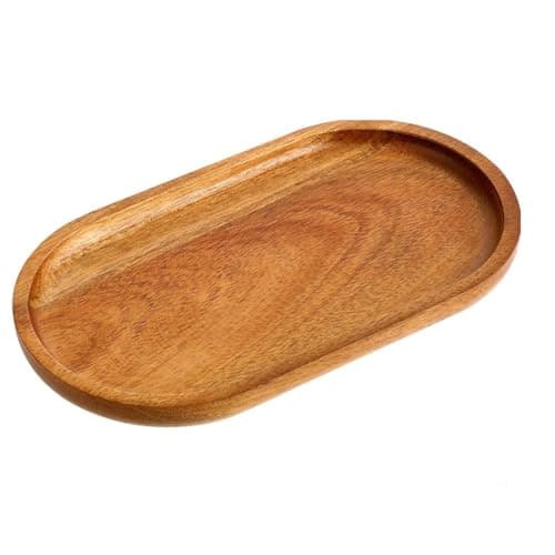 Image of 2Pcs Small Wooden Tray, Oval Wooden Plates, 7.9x4.7x0.6in Oval Kitchen Platter, Wooden Trays for Display, Decorative Tray for Kitchen Bathroom Party Snacks Appetizers Coffee Table