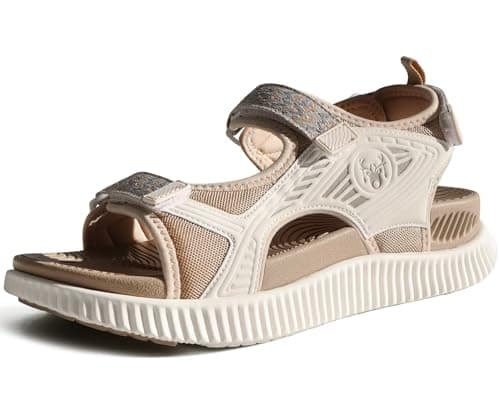 Image of KuaiLu Sandals Womens Orthopedic Walking Ladies Recovery Sport Thick Athletic Cushion Outdoor Hiking Water Sandles Adjustable Strap Sandals Comfortable Plantar Fasciitis Arch Support Beige 5.5