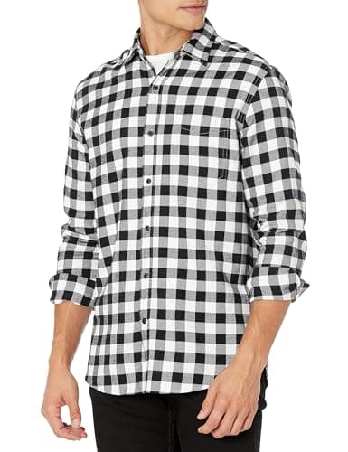 Image of Amazon Essentials Men's Long-Sleeved Flannel Shirt, Black Buffalo Plaid, L