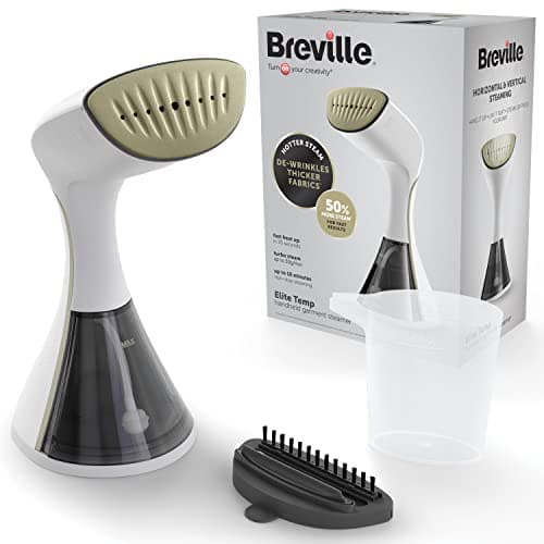 Image of Breville EliteTEMP Handheld Garment Steamer | Horizontal & Vertical Clothes Steamer for Home & Travel | 1500W | Fast Heat Up | White & Gold