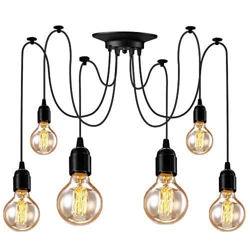 Image of 6 Heads Spider Ceiling Pendant Lighting (Each with 5.9Ft/1.8M Wire)E27 Ajustable Edison Retro Chandelier Hanging Light, DIY Industrial Vintage Spider Lamp Fitting, for Dining Hall, Cafe, Hotel