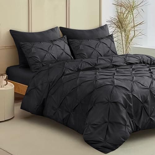 Image of QATAN Luxury Pintuck Duvet Cover Set with Pillowcases – Elegant Microfiber Bedding Featuring a Stylish Pintuck Diamond Pleat Design, Soft & Durable, Machine Washable (Charcoal, King)