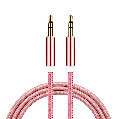 Image of 3.5mm Audio Aux Cable 1.5m Nylon Braided Stereo Jack, Compatible with Headphones, Earphone, Phone, Laptop, Car, Soundbar, TV, PC, Speaker - Superior Sound TRS Cord (Pink)