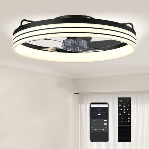 Image of HOMCOM Ceiling Fans with Lights and Remote & App Control, 50 cm Modern LED Ceiling Fan Light with 3 Colour Temperatures, 6 Speed, Timer, Dimmable, Quiet Reversible DC Motor, for Bedroom, Black