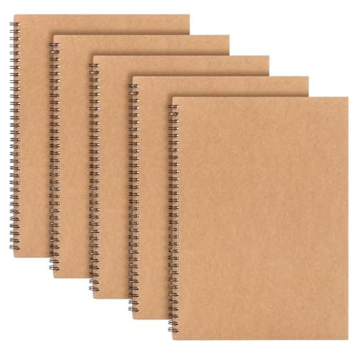 Image of Yafe 5 Packs Spiral Notebook A4, 120 Pages 60 Sheets Kraft Cover Wirebound Notebooks Bulk Journals, 8.3 * 11.6 inch Lined Notebook for Business Office School Travel