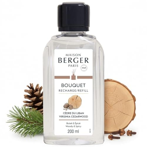 Image of Maison Berger – Reed Diffuser Refill Virginia Cedarwood – Home Fragrance Refill for the Home 200 ml – Made in France – Long-Lasting, Gentle and Continuous Diffusion