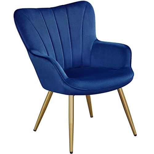 Image of Yaheetech Modern Tub Chair, Velvet Fabric Living Room Armchair, Side Vanity Chair with Curved High Back and Thick Soft Padded Seat for Bedroom Makeup Reading Nook, Dark Blue