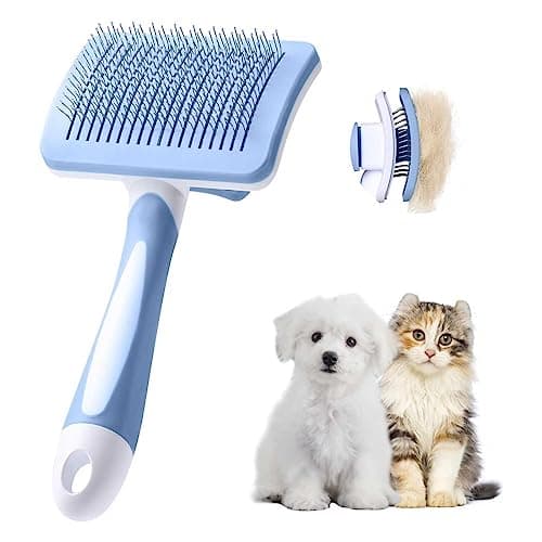 Image of Vinabo Brush for Dogs and Cats, Self-Cleaning for Small Dogs, Cat Brush, Pet Brush, for Dogs and Cats, Eliminate Tomentose Undercoat Tangles-Blue