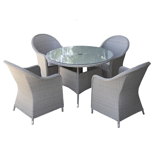 Image of Sorrento Premium 5 Pieces Aluminium Rattan Bistro Set 4 Seater, 4 Chairs with Cushions, Glass Top Dining Table Garden Lounge Balcony Patio Compact Furniture