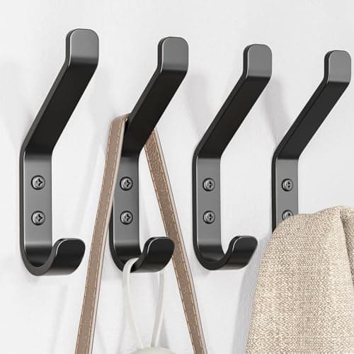 Image of susswiff Wall Hooks for Hanging Coat: 10KG Metal Sturdy Hook with Screw, Individual Hangers for Clothes Towel, for Bathroom Door, Black 10cm