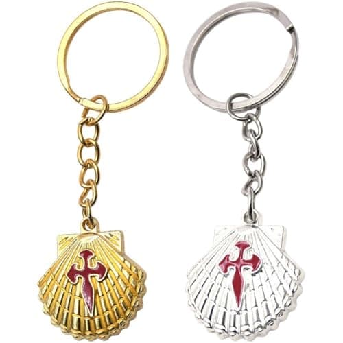 Image of Muteitt 2 Pcs Metal Shell Santiago Cross Keychain Keyring Charm Pendant Unique Religious Gift for Men Women