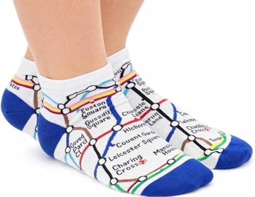Image of Licensed London Underground™ Tube Map Trainer Socks for Men | Official TFL™ London Tube Pattern Ankle Socks | Fun Novelty Travel & Gift Socks | Comfortable Cotton Rich Sport Trainer Socks Sizes 6-11
