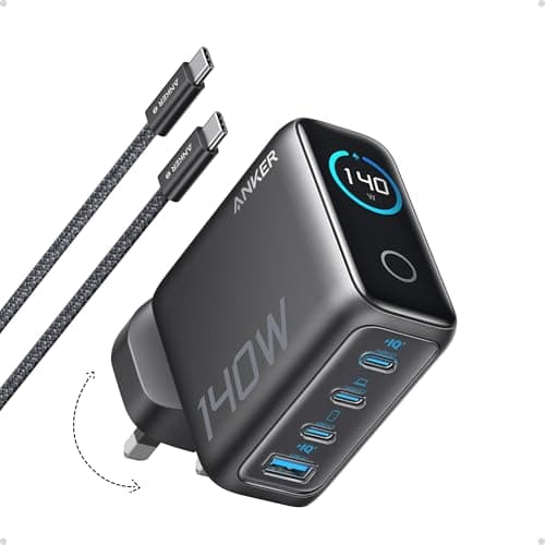 Image of 140W USB C Charger, Anker Laptop Charger, 4-Port Multi-Device Fast Charging, Advanced GaN Power Adapter, Intuitive Touch Controls, Compatible with MacBook, iPhone 17 Series, Samsung, Pixel, and More