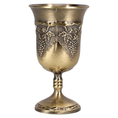 Image of Toyvian Vintage Wine Goblet for Drinking with Engraved Pattern, Zinc Alloy Material, Added Stability, Golden Colour, for Weddings and Elegant Celebrations