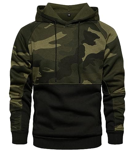 Image of MANLUODANNI Men's Contrast Raglan Long-Sleeve Pullover Blend Fleece Hoodie with Kanga Pocket, XXL, Black