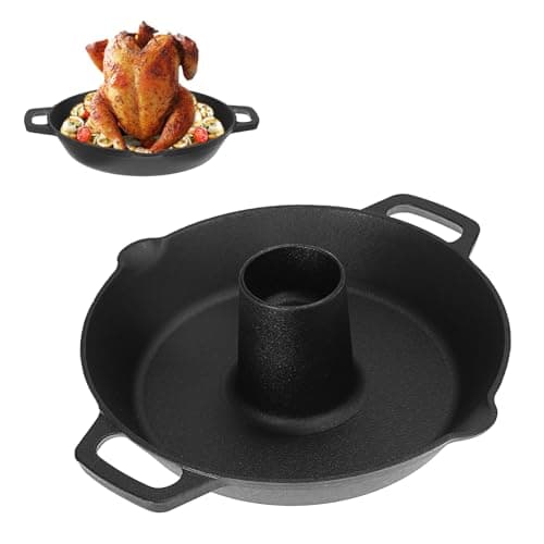 Image of SUMNACON Cast Iron Beer Chicken Roaster Plate, Heavy Duty Stove Grill Chicken Holder Roaster Pan Black Oven Roasting Pan Pre-Seasoned Meat Roaster with Handle for Kitchen