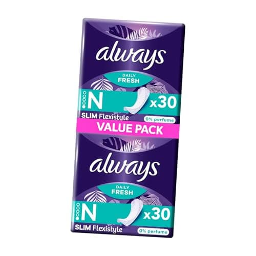 Image of Always Dailies Fresh Slim Flexistyle Unscented Pantyliners - 60 Liners (2 Packs of 30) Ultra‑Thin Breathable Flexible Comfortable Daily Protection Panty Liners Slim Design Fits All Underwear Styles