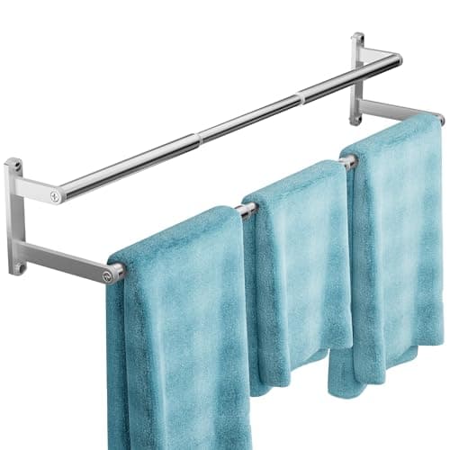Image of Double Towel Rail Wall Mounted, 43-72 cm Adjustable Towel Holder, Stainless Steel Bathroom Towel Rails, Tower Rack for Bathroom Shower, Kitchen, Hotel - Silver
