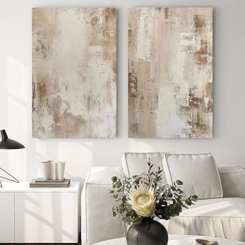 Image of Fchen art Hand Painted Set Of 2pcs Gray Wall Art Oil Painting Large,Modern Canvas Wall Art for Living Room, Bedroom, Office Decorations Grey, White Wall Decor Paintings & Pictures 24"x36"