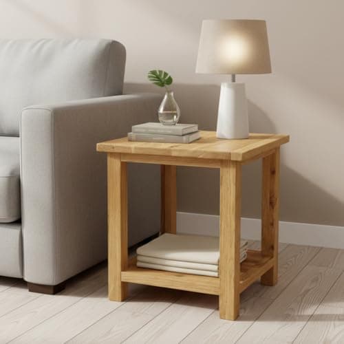 Image of GROF GROFurniture 100% Oak End Table Slim Side Table for Drinks, Coffee, Magazines - Ready Assembled Small End Table for tight space in Living Room, Bedroom (Side Table 3)