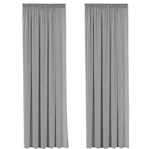 Image of H.Versailtex 2 Pieces Blackout Pencil Pleat Curtain Panels Light Blocking Grey Curtains for Bedroom Thermal Insulated Window Treatment for Living Room, with Two Tiebacks - 66" Width x 90" Drop