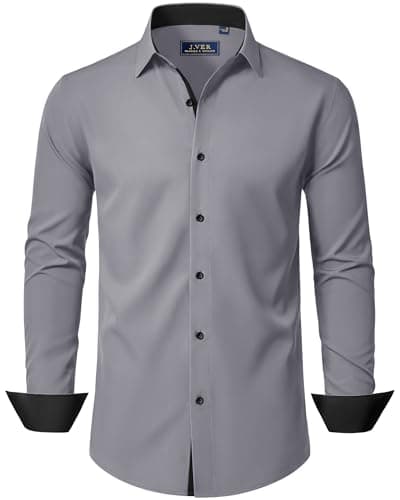 Image of J.VER Shirts for Men Adult Dress Slim Fit Long Sleeve Stretch Non Iron Business Casual Wedding Fashion Grey Shirt XL