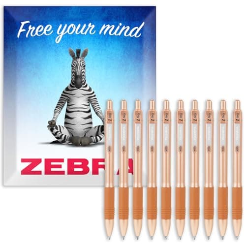 Image of Zebra Z-Grip Smooth Retractable Ballpoint Pen - 1.0mm Nib - Rose Gold Barrel - Black Ink - Pack of 10 in Envelope Gift Packaging