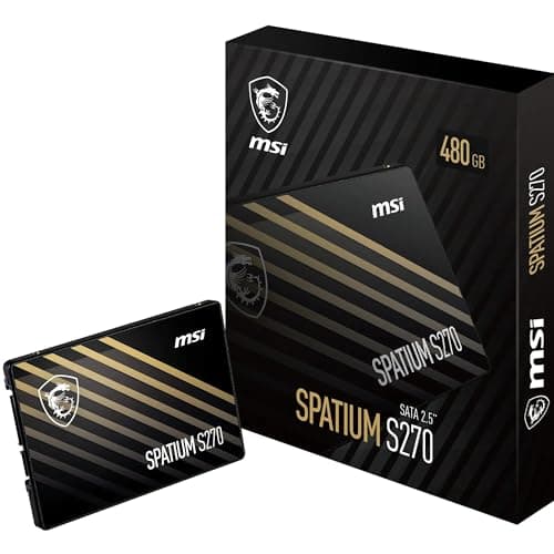 Image of MSI SPATIUM S270 SSD 480GB - SATA 3 2.5" Solid State Drive, Read 500MB/s & Write 450MB/s 3D NAND, Built-in Data Security, MSI Center