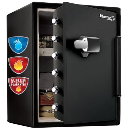 Image of MASTER LOCK Certified Fireproof and Waterproof Safe with Alarm, 56.5L, 472 x 603 x 491 mm, Digital Touchscreen Combination plus Alarm with a Backlit Keypad, for home and professionals