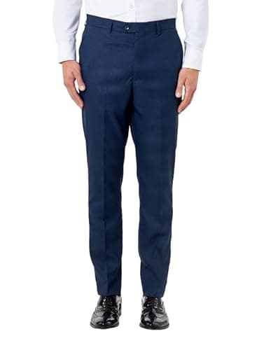 Image of EKON – Tailored Prince of Wales Check Navy Blue Suit Trousers [TRS-EKON-Navy, UK/US 34 EU 44]