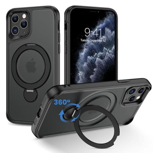 Image of BENTOBEN Magnetic Case for iPhone 11 Pro with Stand [Compatible with Magsafe], 360 ° Rotatable Invisible Stand Translucent Matte Military Grade Protection Shockproof Case for iPhone 11 Pro, Black