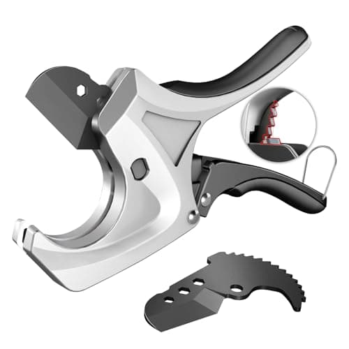 Image of AIRAJ Heavy Duty Ratchet Pipe Cutter, 64mm Plastic Pipe Cutter, PVC Pipe Cutter with Sharp Sk5 Blade,Plumbing Pipe Cutters for PVC/PP/PEX/PPR,One-Handed Quick Cutting,for Plumbers and Repairmen