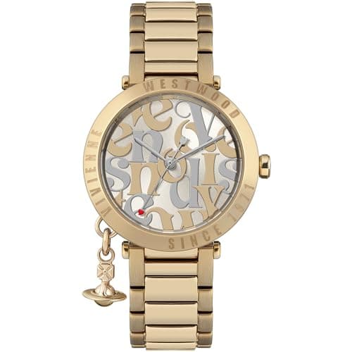 Image of Vivienne Westwood Orb Logomania 32mm Ladies Quartz Watch with Champagne Dial and Gold Stainless Steel Bracelet