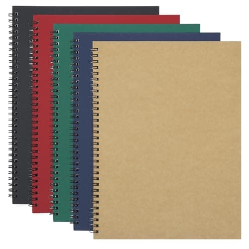 Image of Yafe 5 Packs Spiral Notebook A4, 120 Pages 60 Sheets Kraft Cover Wirebound Notebooks Bulk Journals, 8.3 * 11.6 inch Lined Notebook for Business Office School Travel