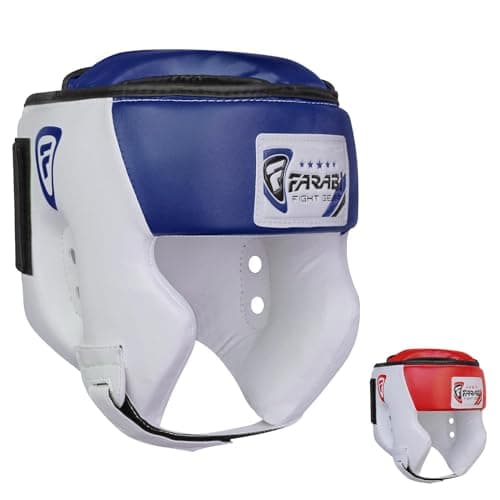 Image of Boxing Head Guard Kick Boxing Head Protection Rex Leather Color Blue & White (SMALL)