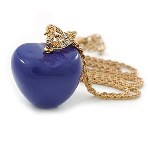 Image of Avalaya Purple Resin Apple Pendant With Long Gold Tone Chain - 74cm L/ 7cm Ext