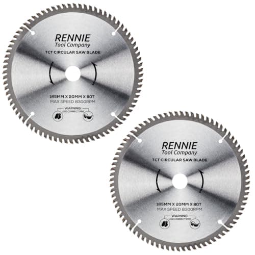 Image of 2 Pack - 185mm x 20mm Bore x 80T TCT Saw Blades. 185mm Circular Saw Blades For Fine Cuts x 20mm Bore + 16mm Bore Reduction Rings Fits Evolution Bosch Makita Ryobi Dewalt Circular Saws Etc