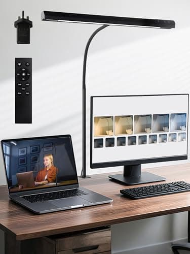 Image of ReinHoo Desk Light,5 Color+9 Brightness LED Desk Lamp with Clamp,Touch & Remote Control,1000 Lumen Bright Monitor Light Bar with Timer,12W USB Adapter Desk Lamps for Home Office, Study, Workbench