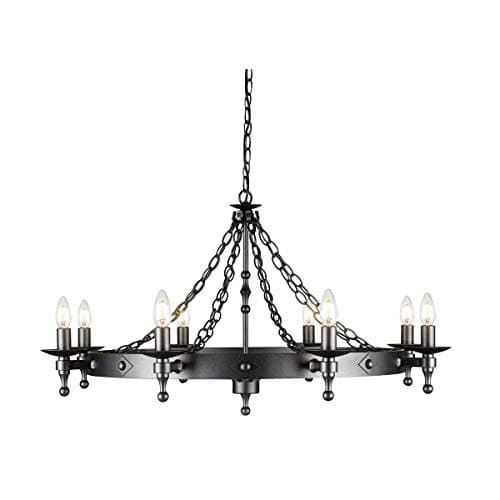 Image of 8 Bulb Chandelier Hanging Pendant Light - Wrought Iron Style Chain Hanging - Graphite Finish Black - LED E14 60W Bulb