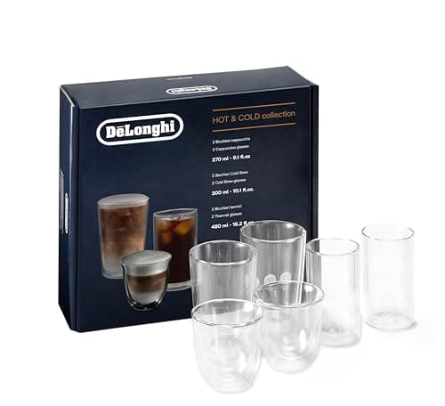 Image of De'Longhi Hot & Cold Collection, Set of 2 Cappuccino, 2 Cold Brew, 2 Thermal Double-Wall Coffee Glasses
