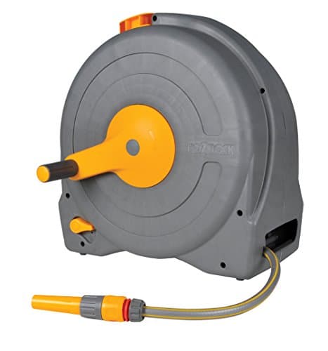 Image of Hozelock Pro | Freestanding Fast Reel | Inc: 30M Garden Hosepipe, Connector Set, Fittings | Assembled | Manual Rewind | Automatic Layering | Portable | Protected Hose Storage