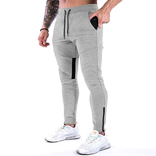 Image of MakingDa Tracksuit Bottoms Men Slim Fit Tapered Joggers Gym Pants Skinny Sweatpants Running Training Sports Trousers with Ankle Zippers-1-Grey-M