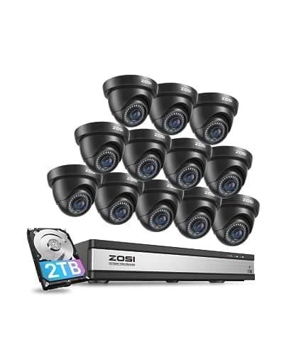 Image of ZOSI 3K Lite 16CH Security Camera System with AI Human Vehicle Detection,16 Channel CCTV DVR with 2TB HDD and 12 x 1080p Indoor Outdoor Dome Camera, 80ft Night Vision, 90° View Angle, Alert Push