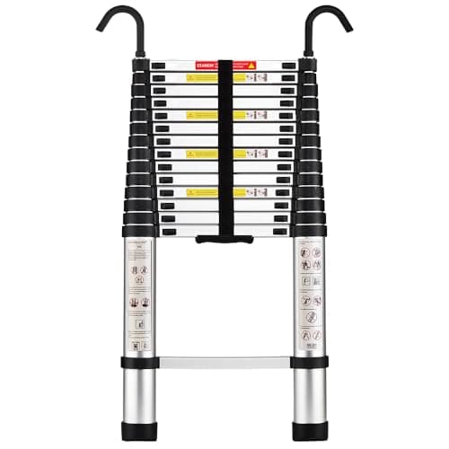 Image of STANEW Aluminium Telescopic Ladder 4.4 M, Ladders Extendable with Detachable Hooks, Portable Ladders Extendable with Non-Slip Feet,Max Load 150 KG