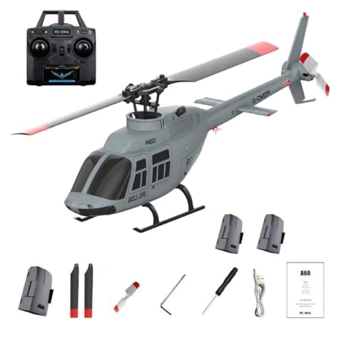 Image of RC ERA A60 Bell 206 RC Helicopter for Adults, 1/42 Scale Single Rotor Flapless RC Helicopter, 6G 6CH Remote Control Aircraft Model with Altitude Hold & One-Key Takeoff Landing (RTF/3Battery)