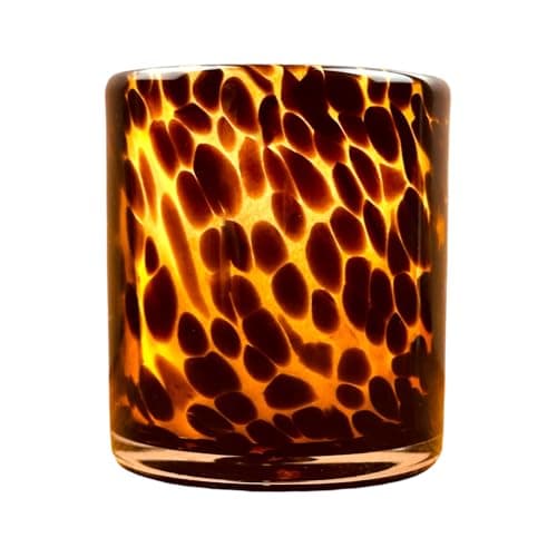 Image of Hapton House Leopard Print Tortoise Shell Glass Candle Holder - Votive and Tealight - Cheetah Pattern - Animal Print - Wedding - Holiday Decor